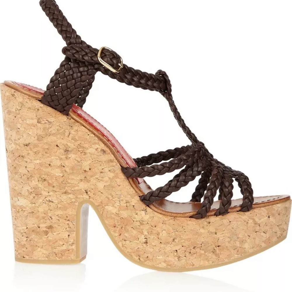 Paloma Barceló Women's Brown Tenerife Braided Leather Cork Platform Sandals 41